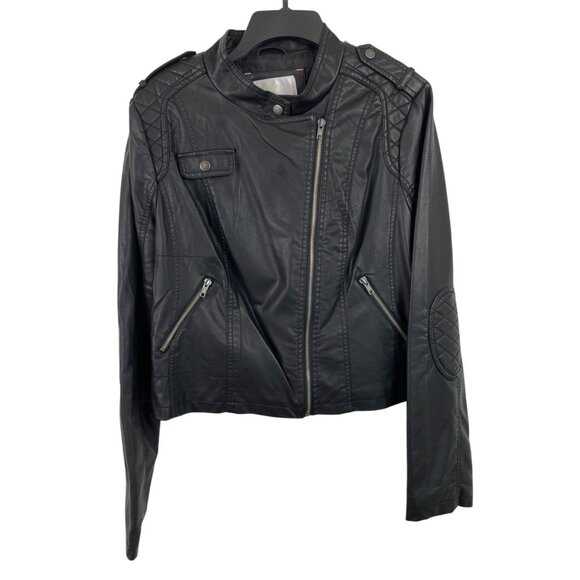 Xhilaration Moto Jacket Women’s Faux Leather Size XXL Black Zip Snap - Picture 1 of 13